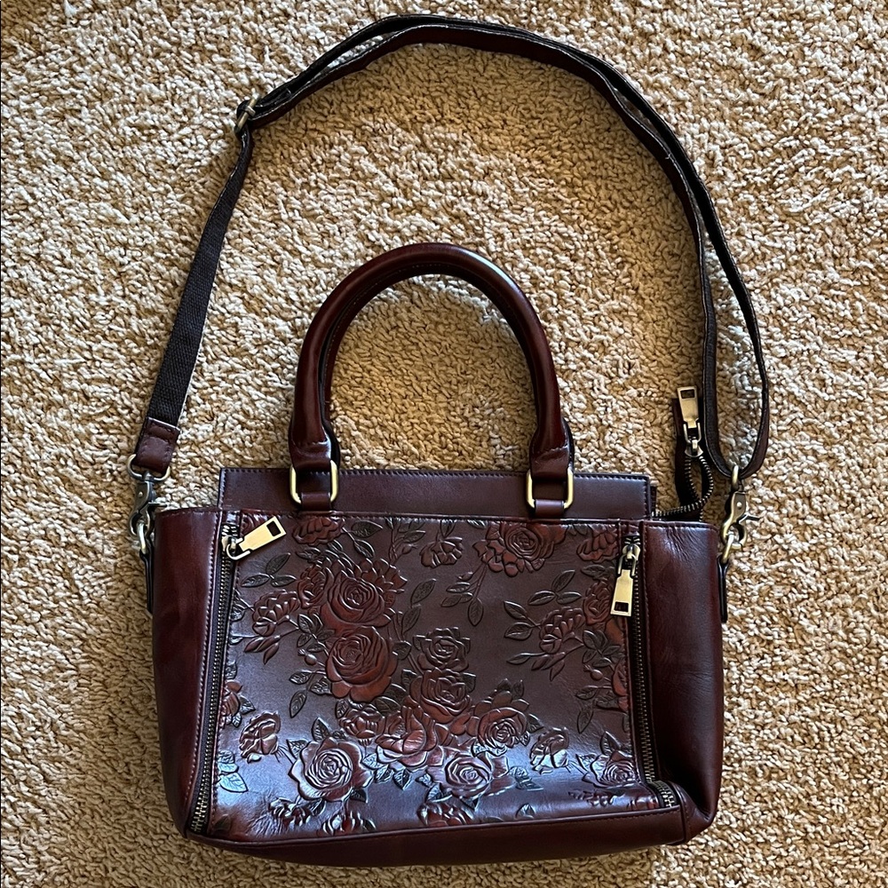Elegant Brown Floral Embossed Handbag - Picture 1 of 11